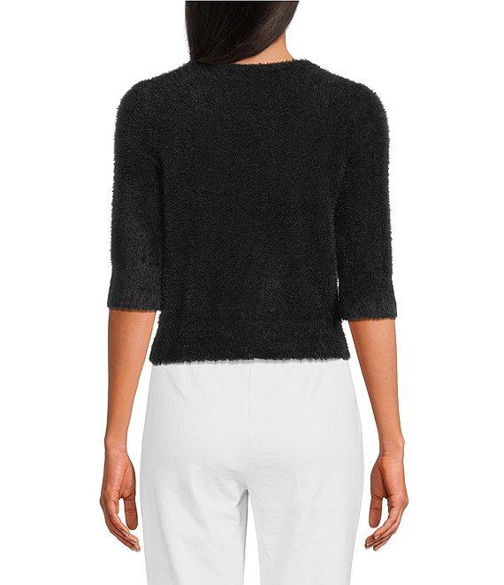 Trina Turk Maliah Fuzzy Knit Round Neck Elbow Sleeve Top Product Image