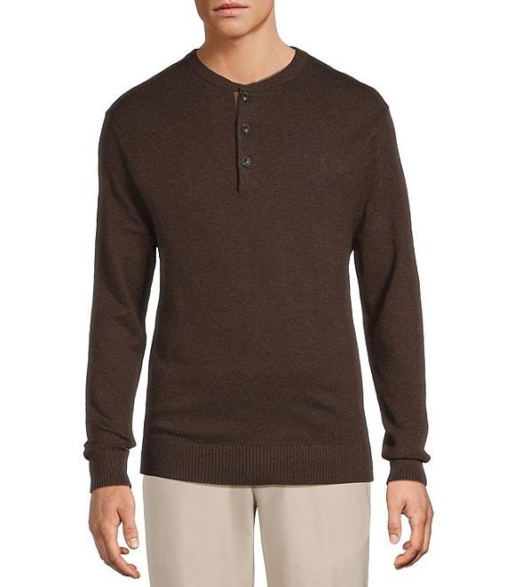 Roundtree & Yorke Long Sleeve Solid Henley Pullover Sweater Product Image