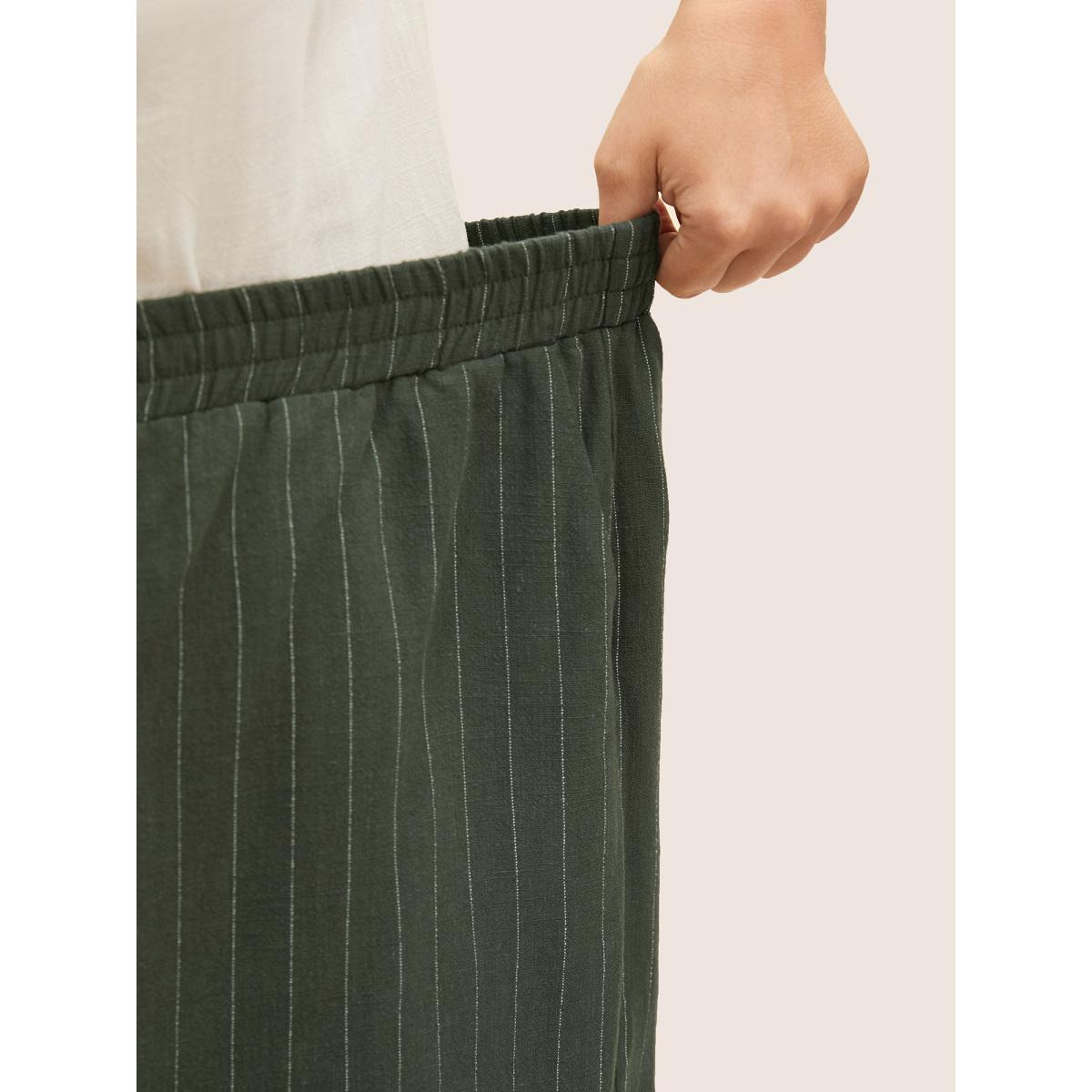 Plus Size Linen Blend Striped Split Side Mid Rise Shorts Women ArmyGreen Casual Slit Everyday Shorts BloomChic 18-20/2X Product Image