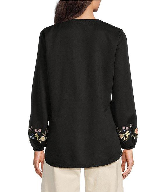 Reba Nell Woven Split Neck 3/4 Blouson Sleeve Scalloped Lace Blouse Product Image
