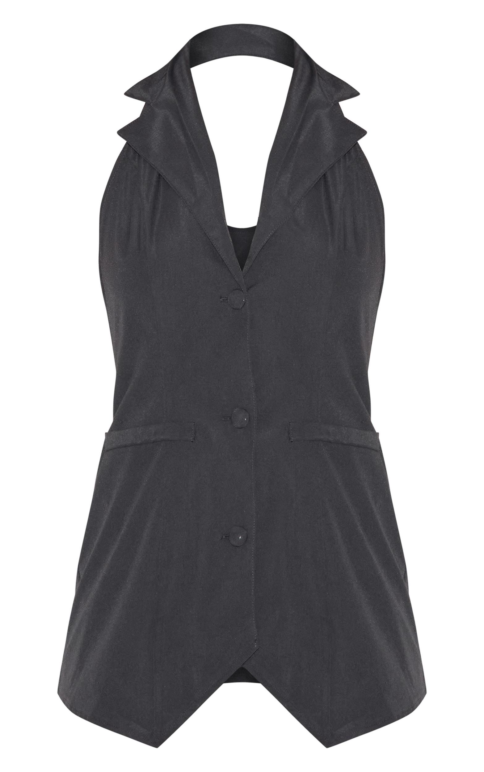 Black Woven Plunge Vest Skort Romper Product Image