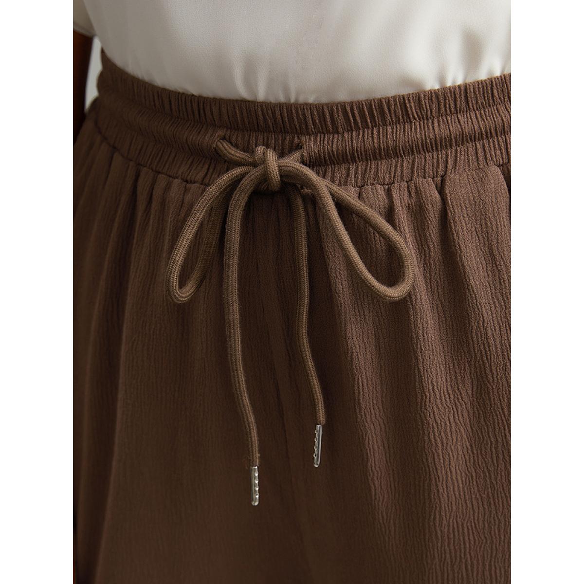 Plus Size Plain Drawstring Elastic Waist Straight Leg Pants Women DarkBrown Casual Harem High Rise Dailywear Pants BloomChic 22-24/3X Product Image