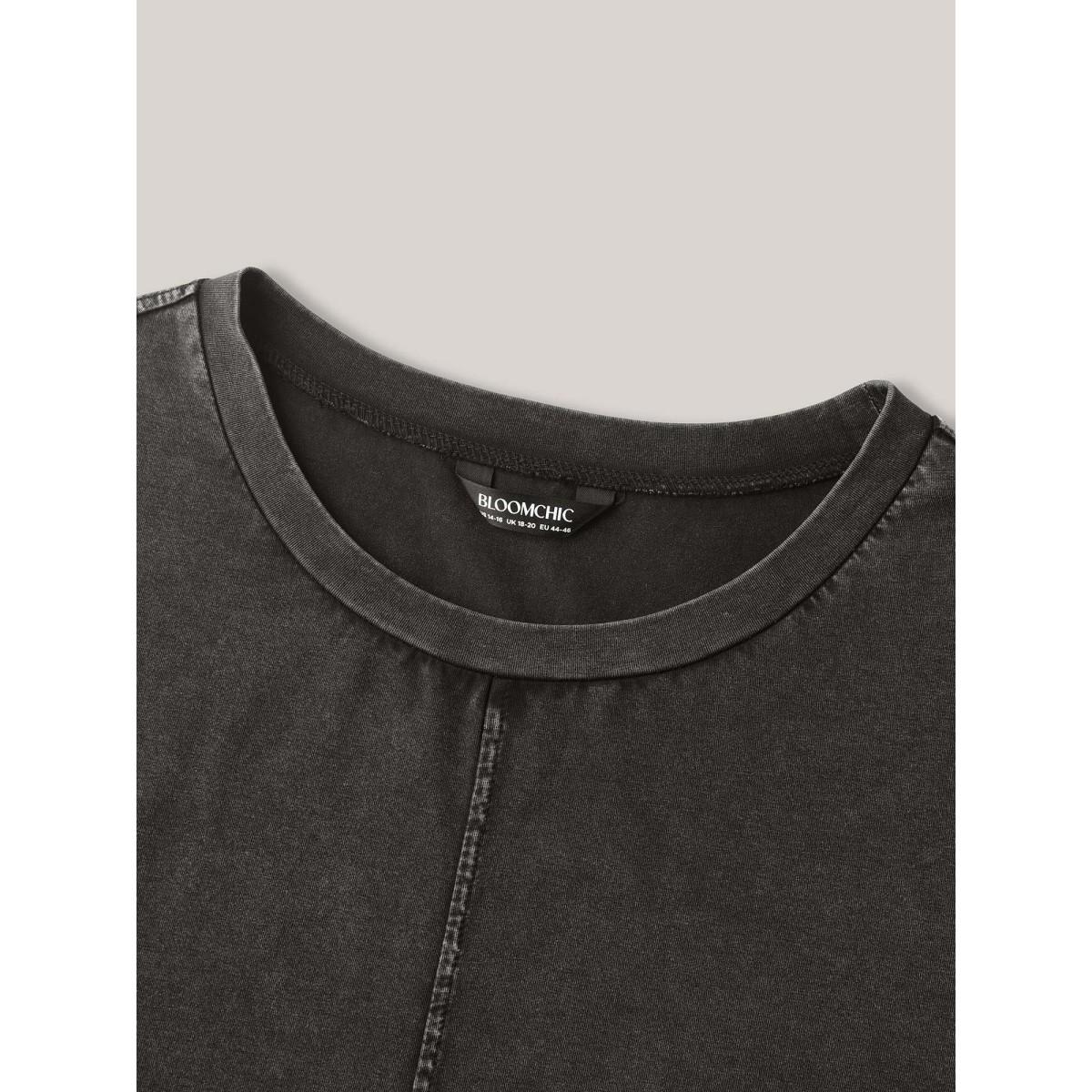 Plus Size Crew Neck Vintage Plain T-Shirt Black Women Leisure Non Round Neck Casual T-shirts BloomChic 22-24/3X Product Image