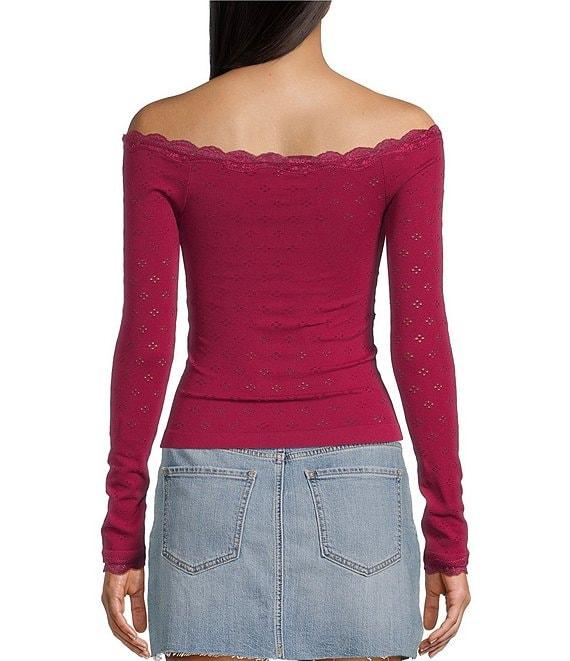 Evolutionary Pointelle Lace Off-The-Shoulder Long Sleeve Top Product Image