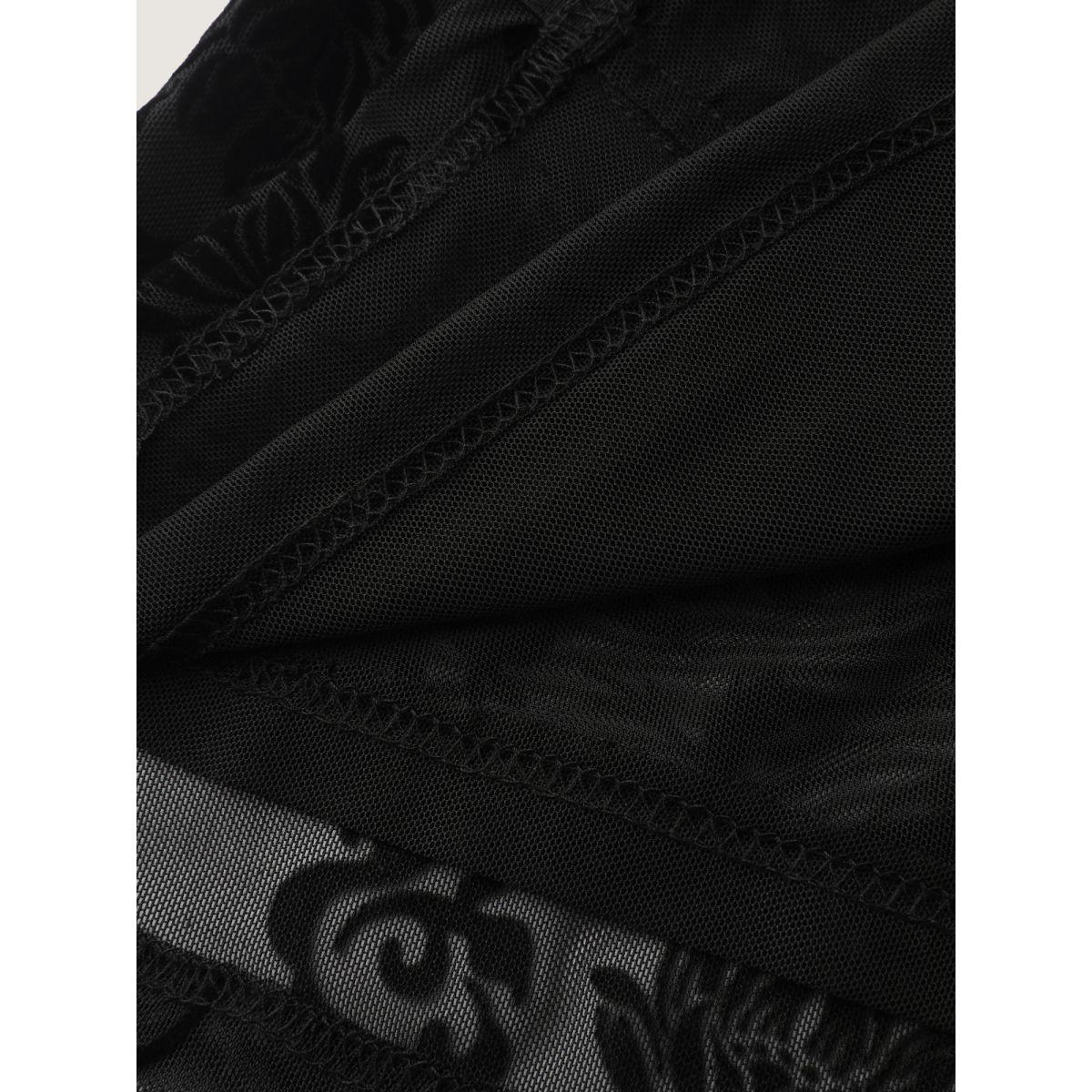 Plus Size Flocked Floral Stretchy Mesh Lace Tank Top Women BlackFlower Romantic Non Elegant Tank Tops Camis BloomChic 28/5X Product Image