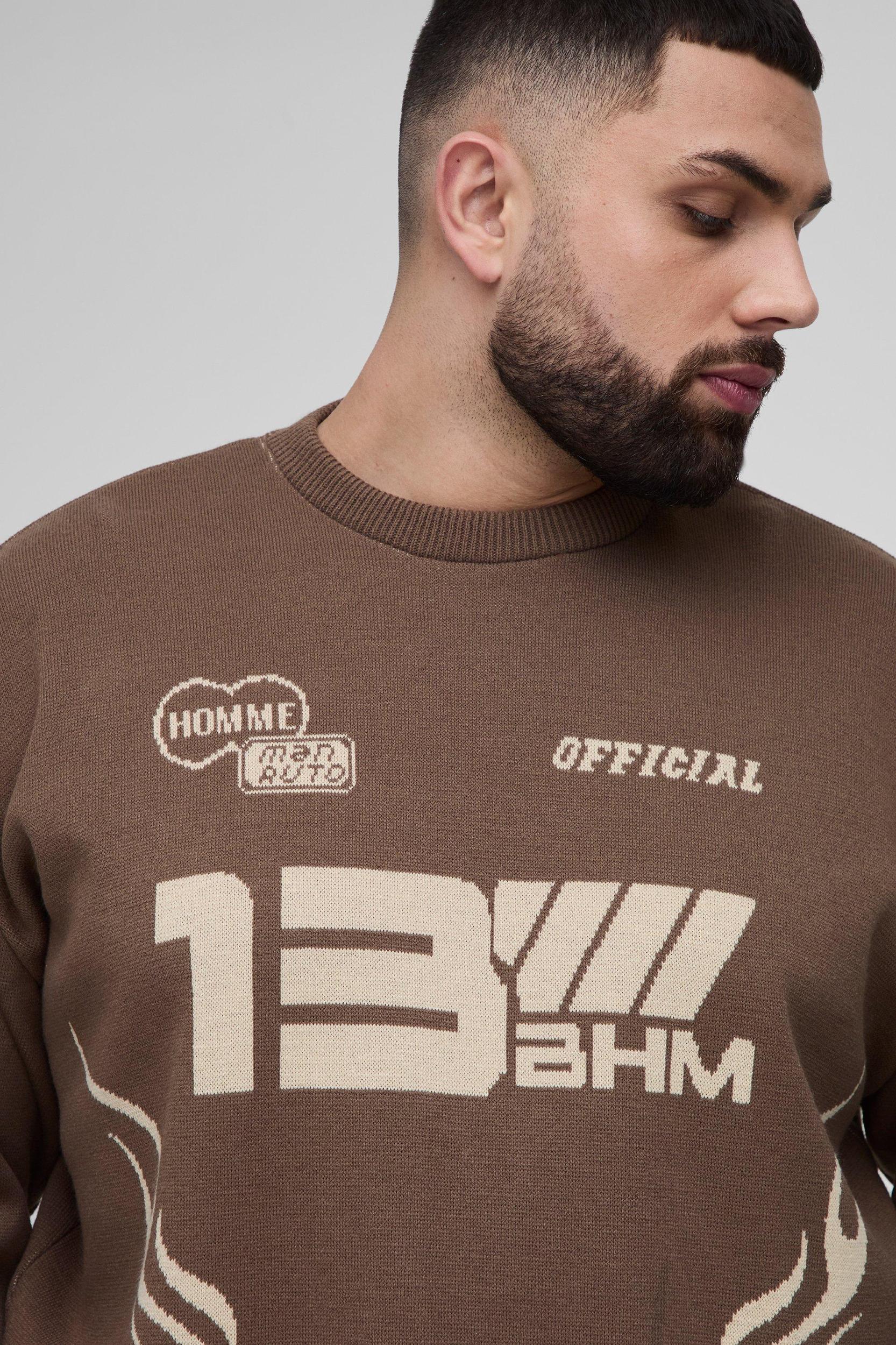 Plus Oversized Boxy Moto Knitted Sweater | boohooMAN USA Product Image