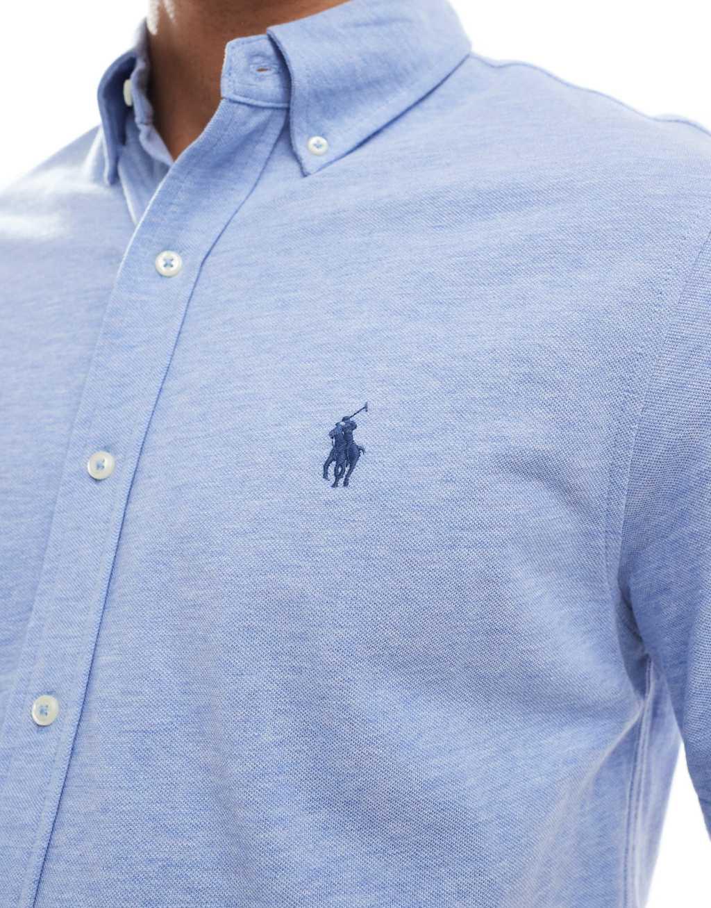 Polo Ralph Lauren icon logo short sleeve pique shirt in light blue Product Image