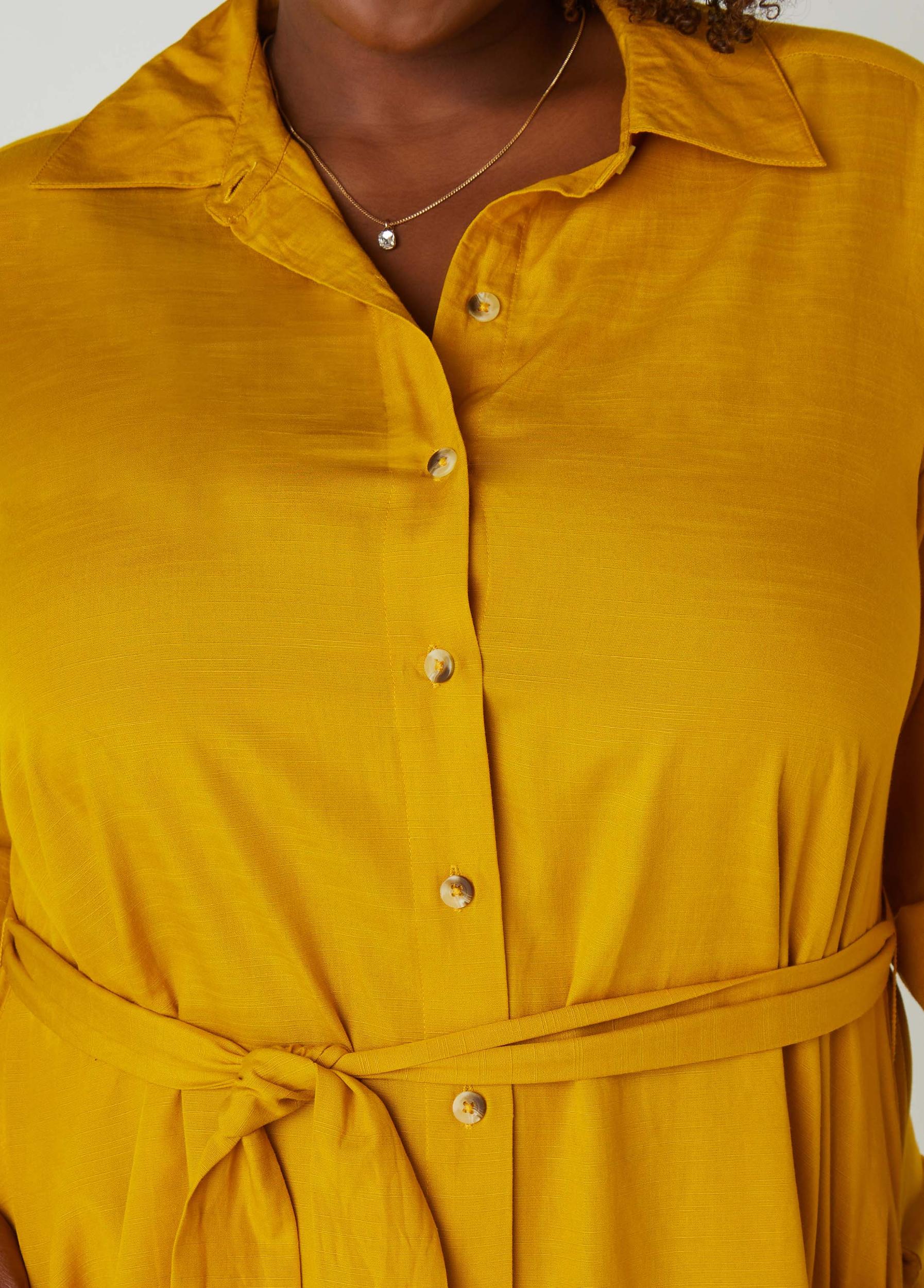 Belted Slub Woven Shirtdress Product Image