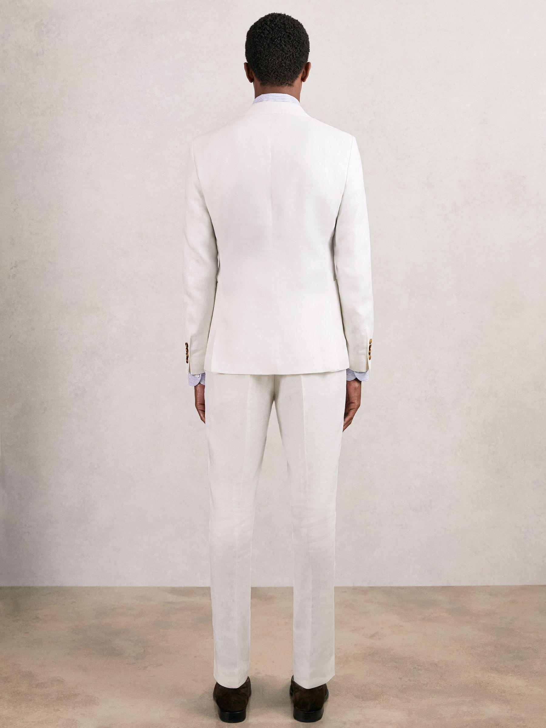 Slim Fit Lyocell Linen Single Breasted Suit Blazer in White Product Image