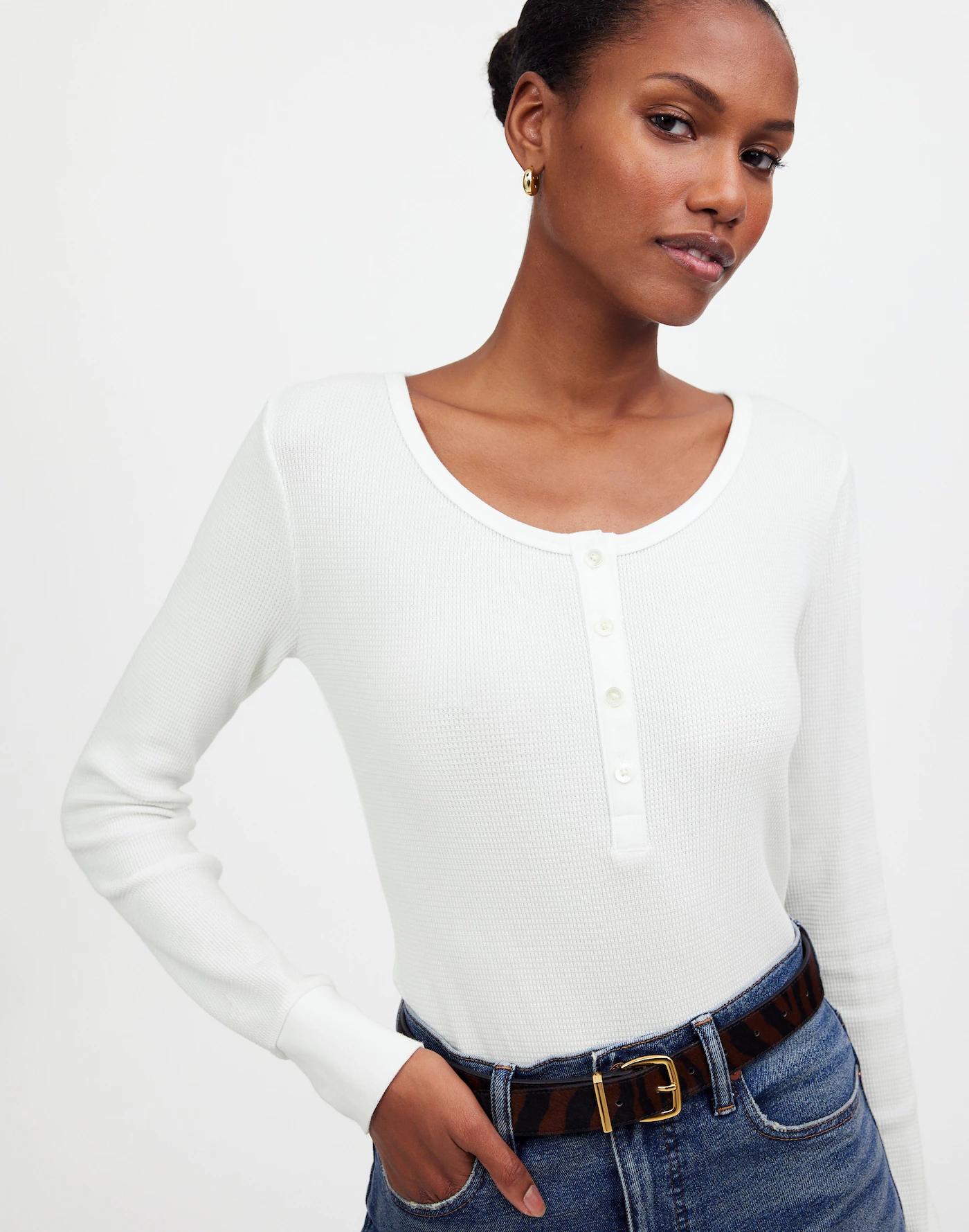 Waffle-Knit Scoopneck Henley Tee Product Image