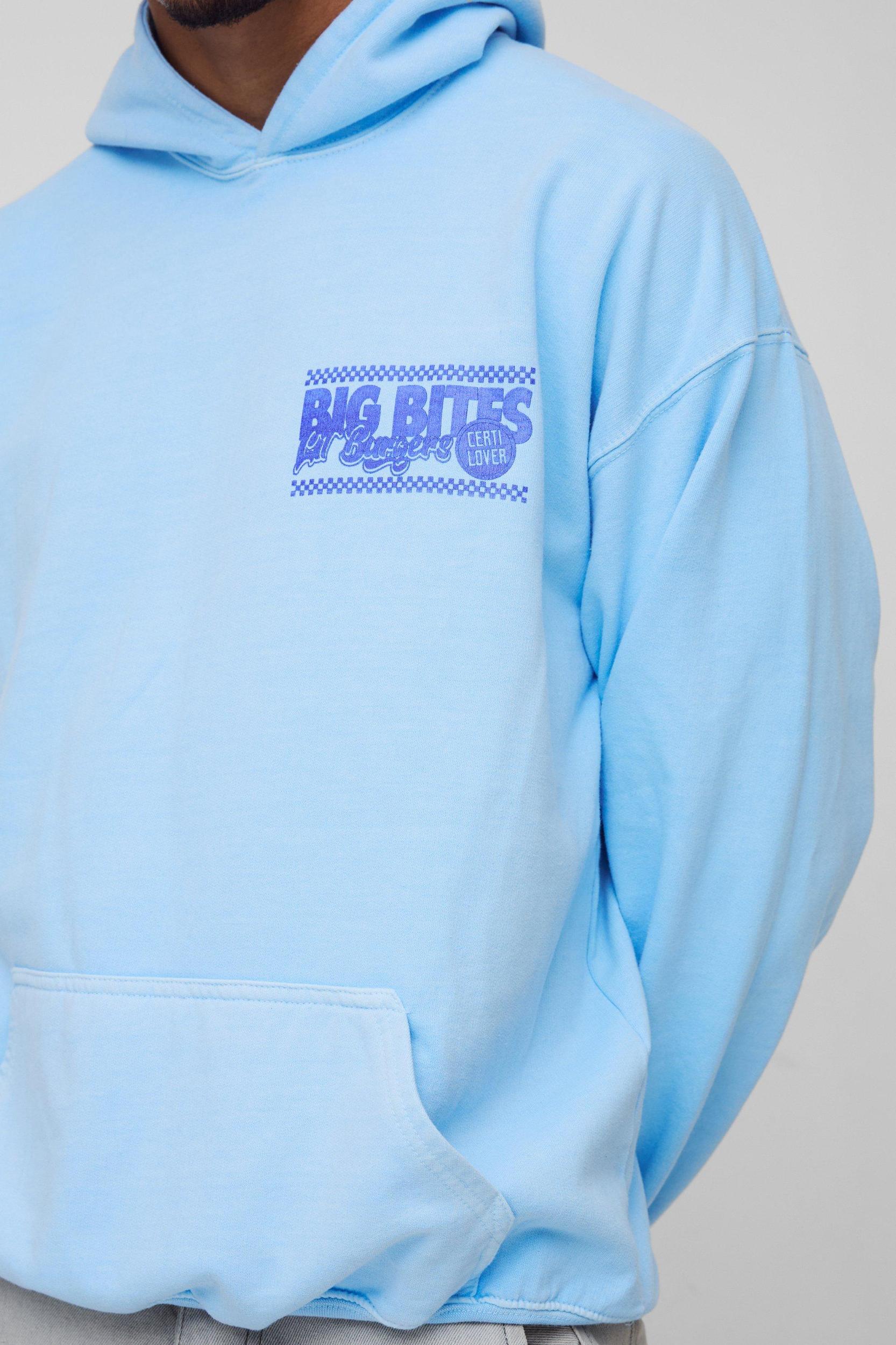 Oversized Big Bites Graphic Washed Hoodie | boohooMAN USA Product Image