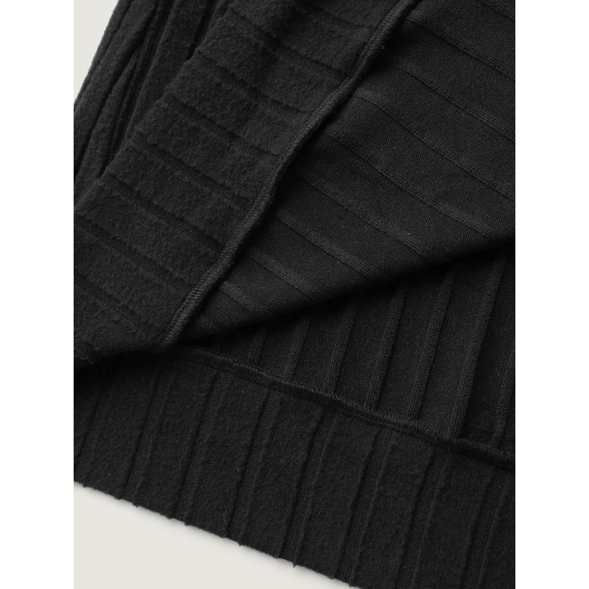 Plus Size Color Block Half-Zipper Hoodie Women Black Leisure Texture Hooded Casual Sweatshirts BloomChic 28/5X Product Image