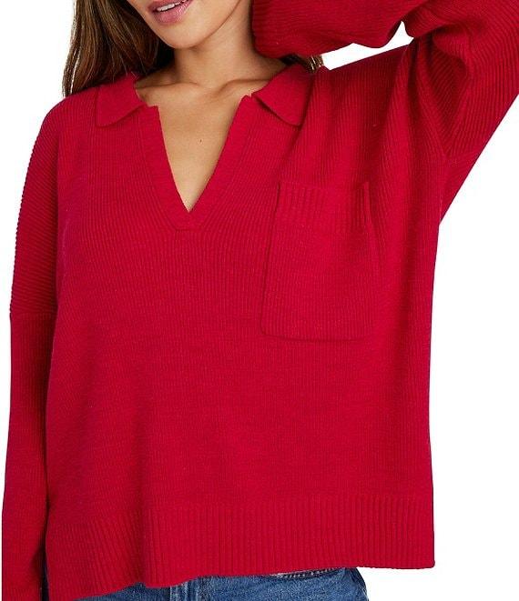 Splendid Kristen Knit Collared V-Neck Long Sleeve Polo Sweater Product Image