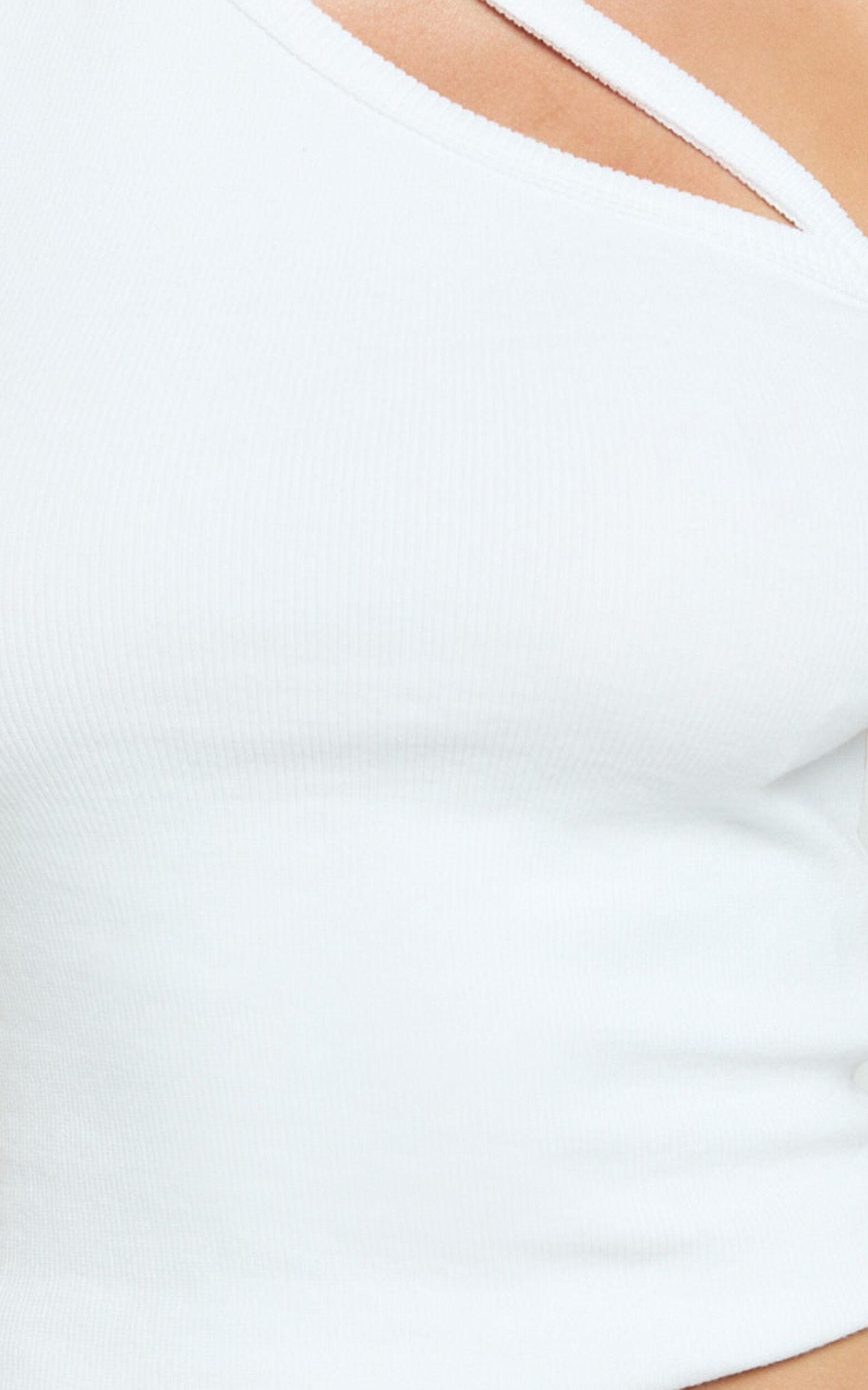 Rafael Top - One Shoulder Rib Strap Tank Top in White Product Image