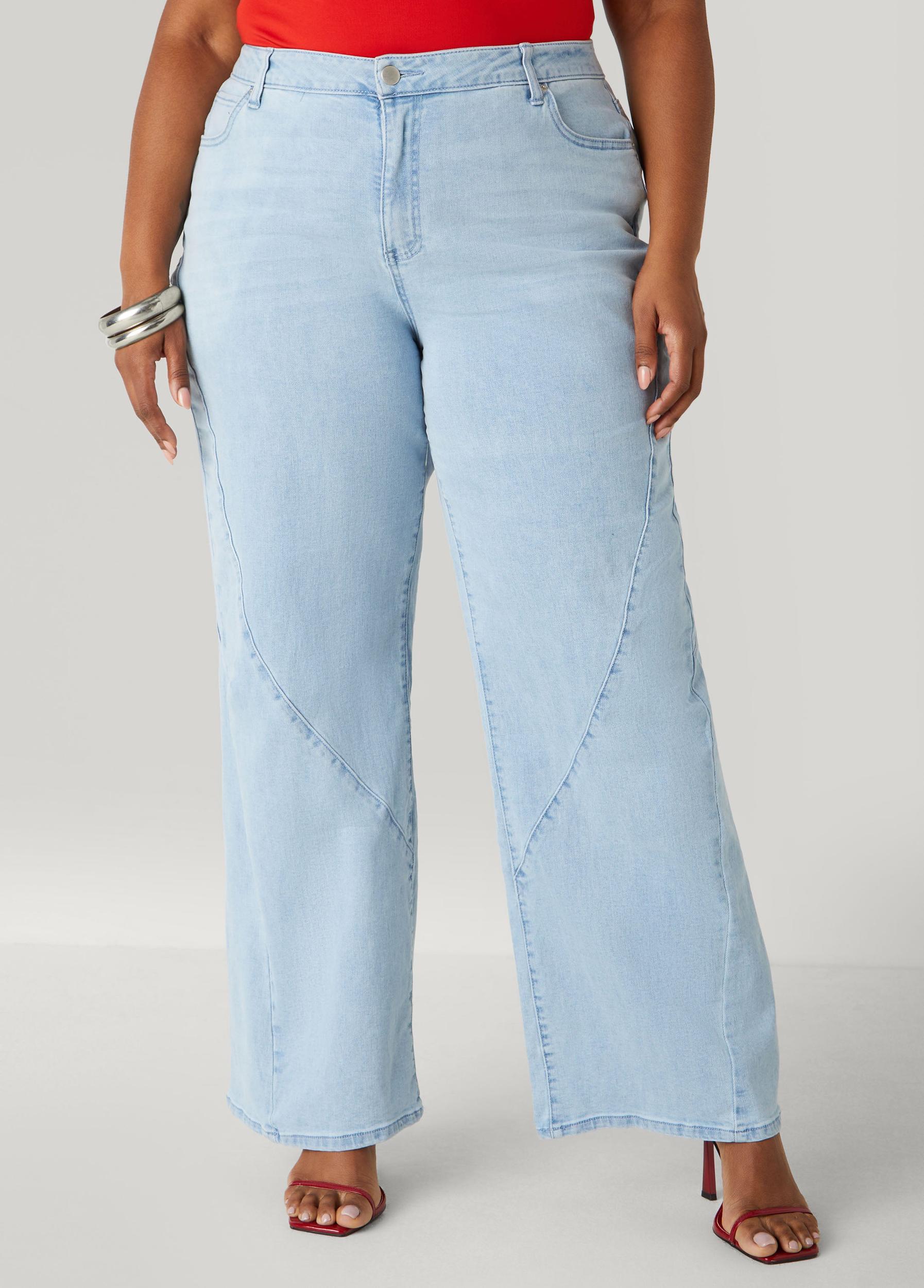 Plus Size Seam Detailed Wide Leg Jeans Ashley Stewart Product Image