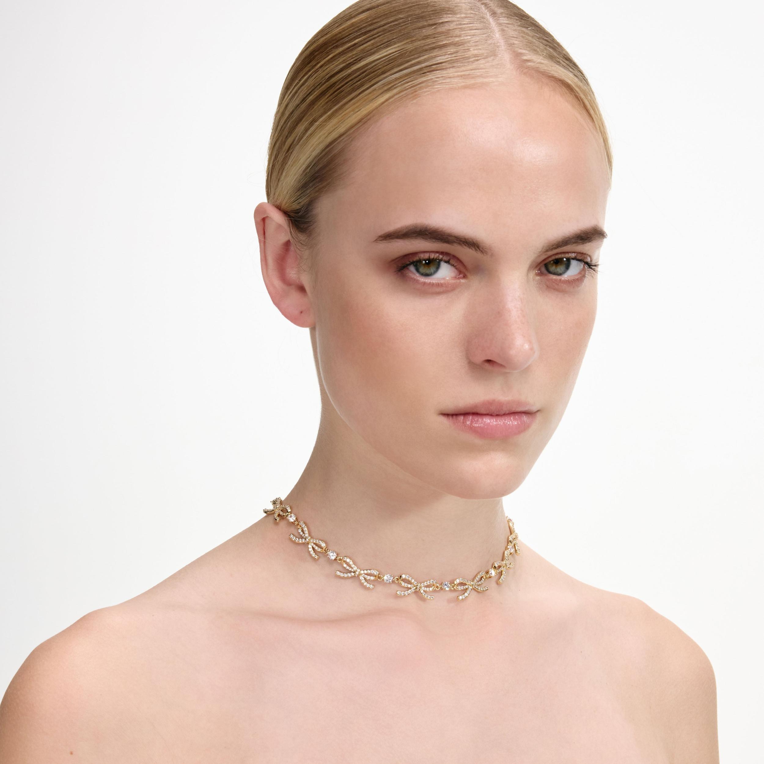 Gold Crystal Bows Necklace Product Image
