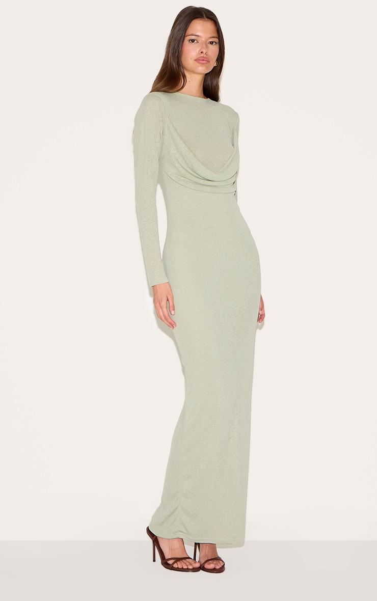 Sage Green Onion Skin Drape Detail Long Sleeve Maxi Dress Product Image