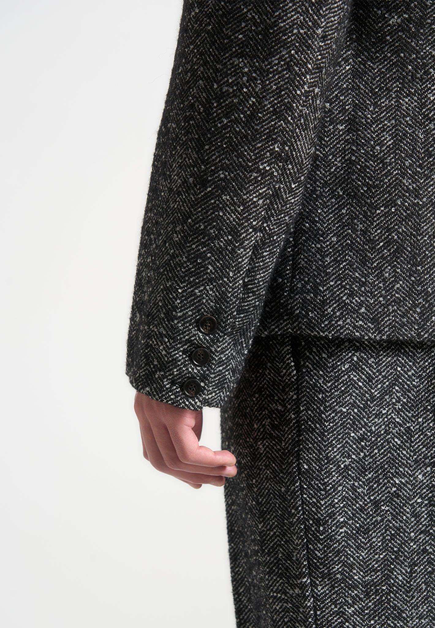 Didier - Double Breasted Herringbone Wool Blend Suit Jacket - Black Male Product Image