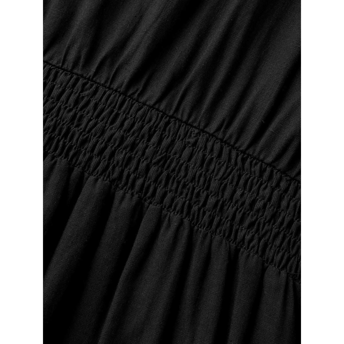 Plus Size Deep V-Neck Decorative Button Midi Dress Black Women Overlap Collar Short sleeve Curvy BloomChic 18-20/2X Product Image