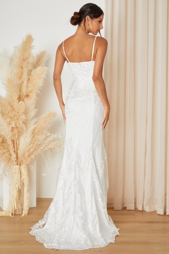 Eternal Passion White Lace Bustier Peplum Mermaid Maxi Dress Product Image