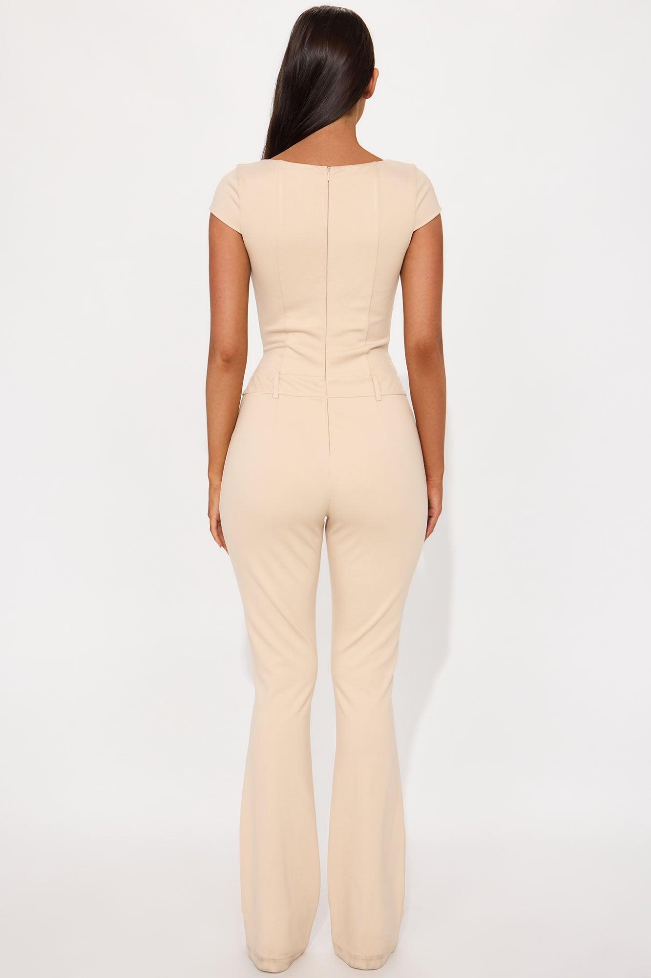 The Mia Cap Sleeve Ponte Jumpsuit - Taupe Product Image