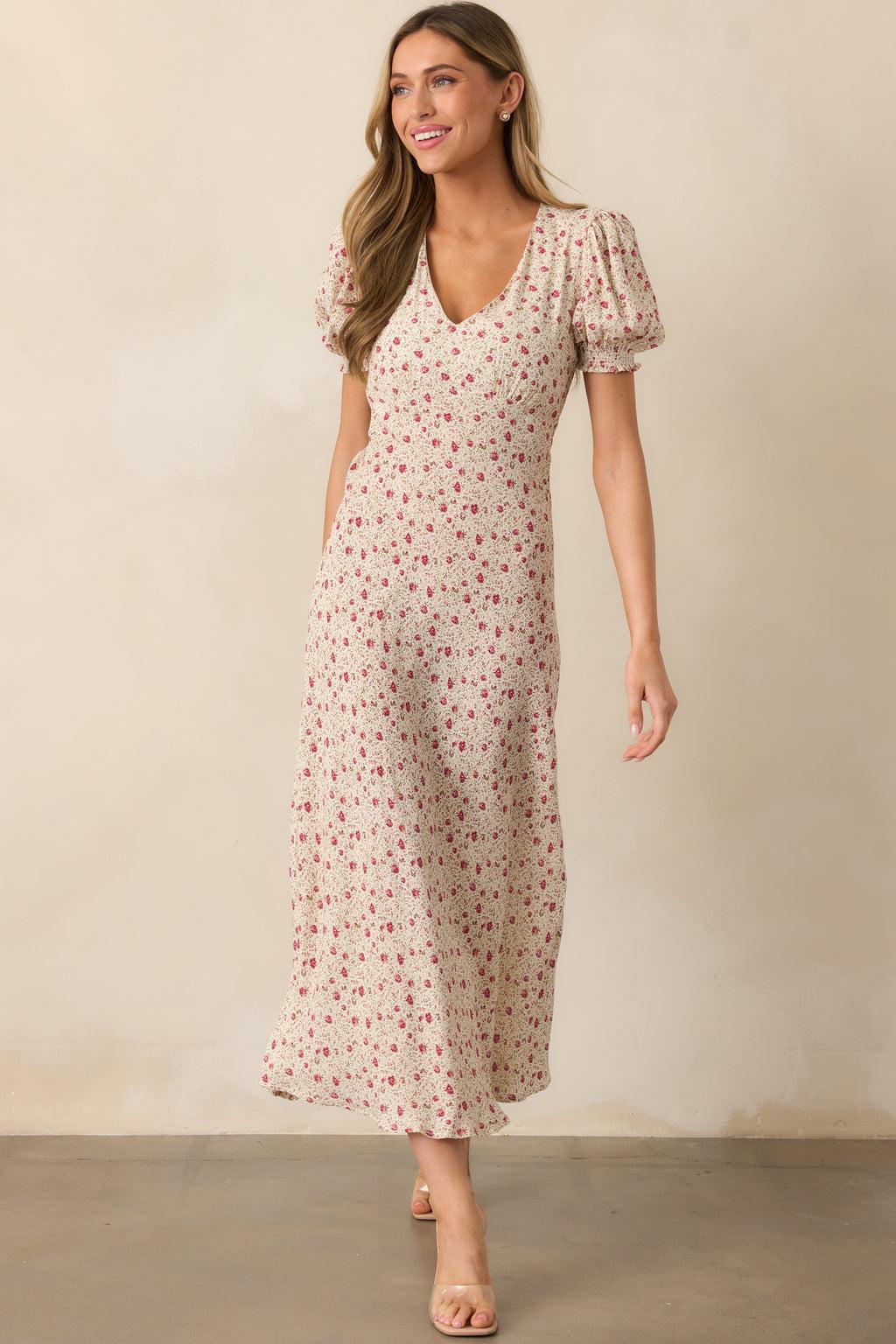 Where We Belong Dusty Pink Floral Short Sleeve Maxi Dress Product Image