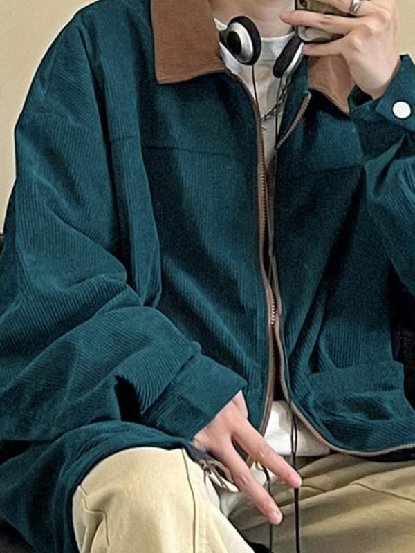 Men's Vintage Corduroy Lapel Neck Zip Up Jacket Product Image