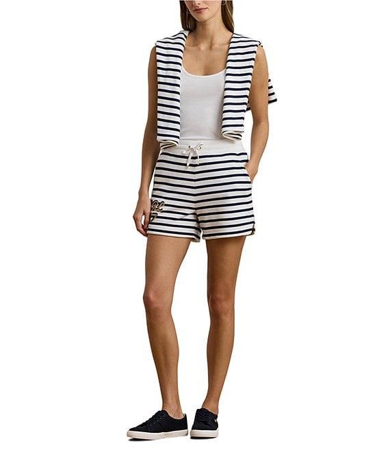 Lauren Ralph Lauren Striped French Terry Embroidered High Rise Shorts Product Image