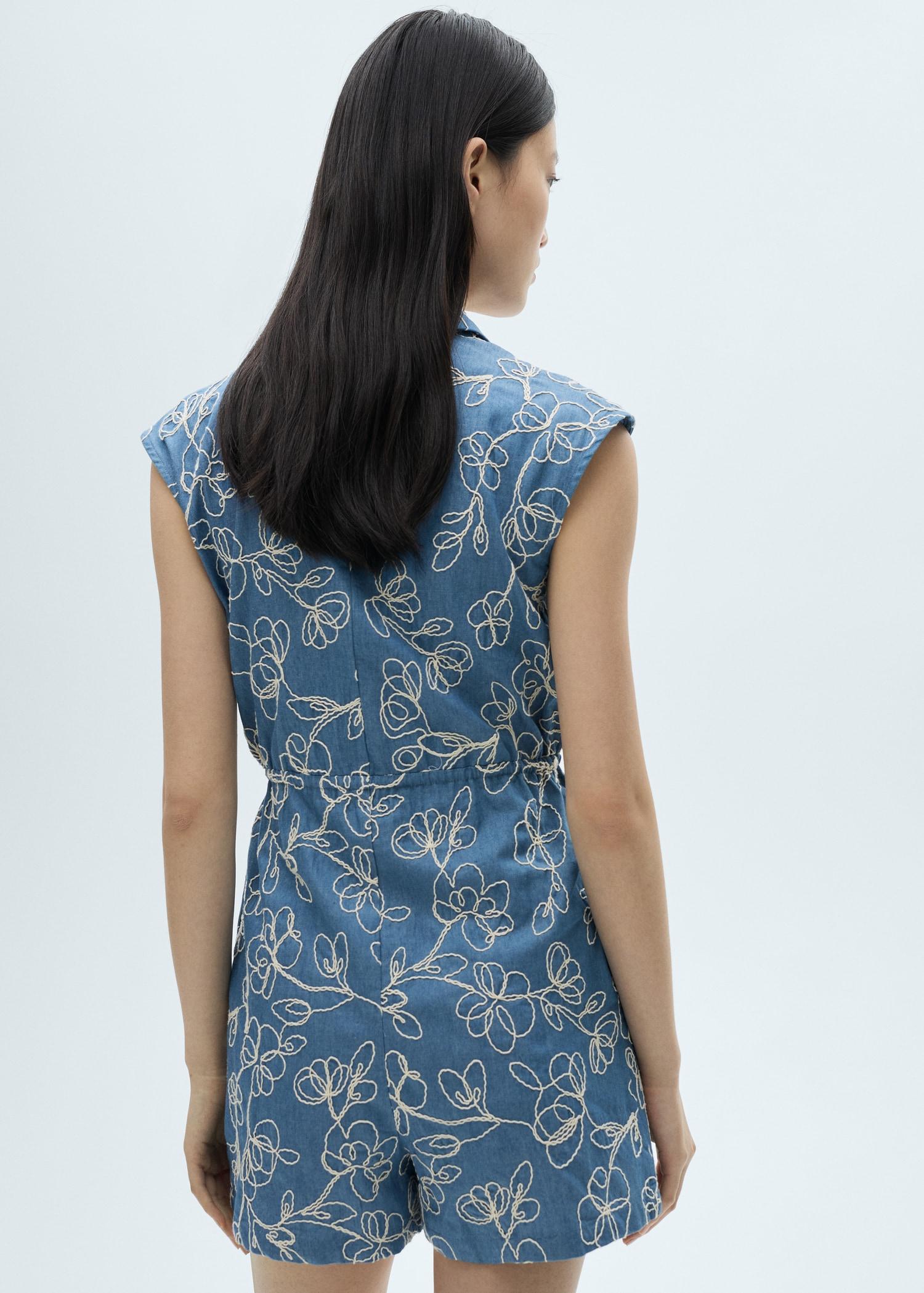 Denim overalls with embroidered detail - Women | MANGO USA Product Image