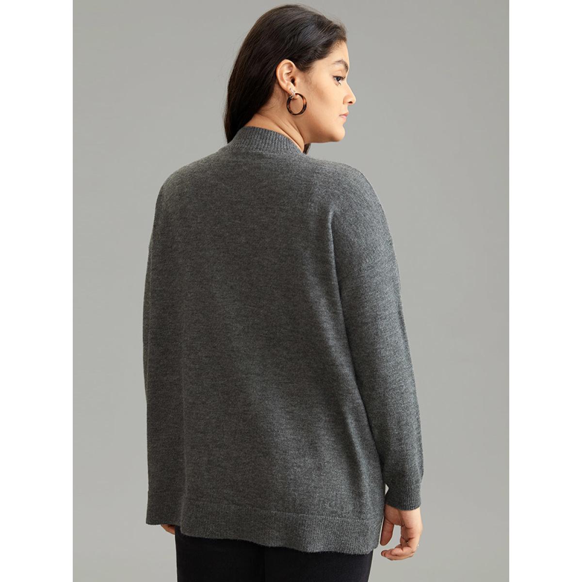 Plus Size Anti-Pilling Zipper Fly Patched Pocket Cardigan DimGray Women Casual Loose Long Sleeve Dailywear Cardigans BloomChic 14-16/1X Product Image