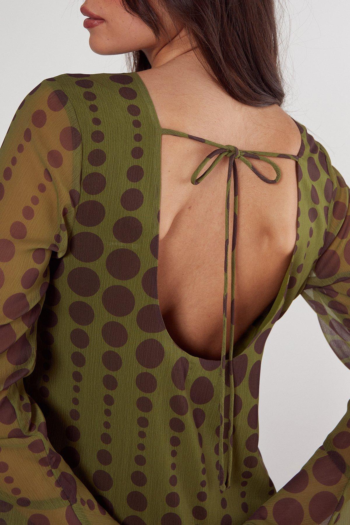 Chiffon Polka Dot Fluted Sleeve Tunic Mini Dress Product Image