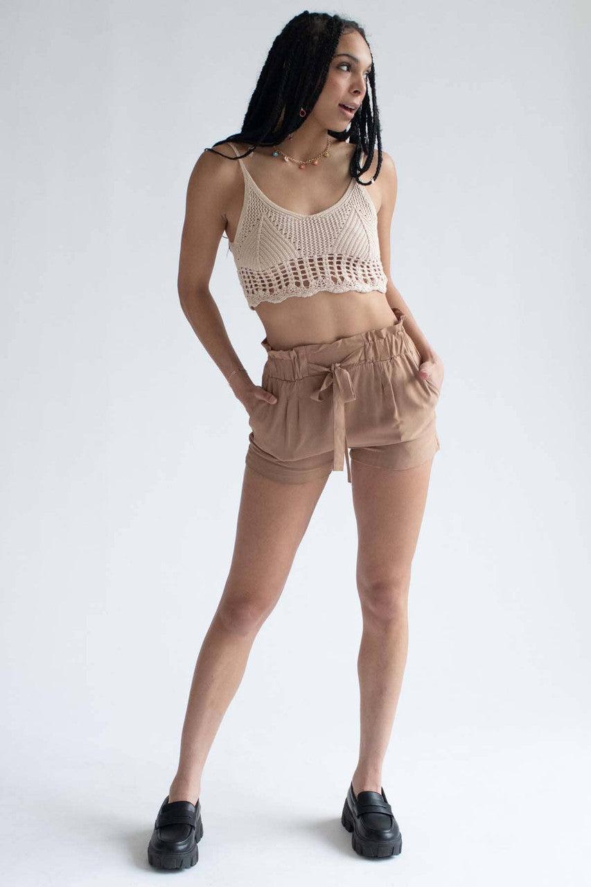 Beige Net Knit Crop Cami Product Image