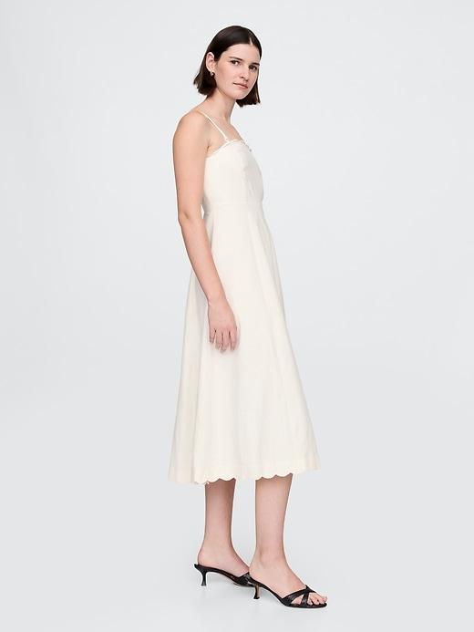 Linen-Blend Scalloped Midi Dress Product Image