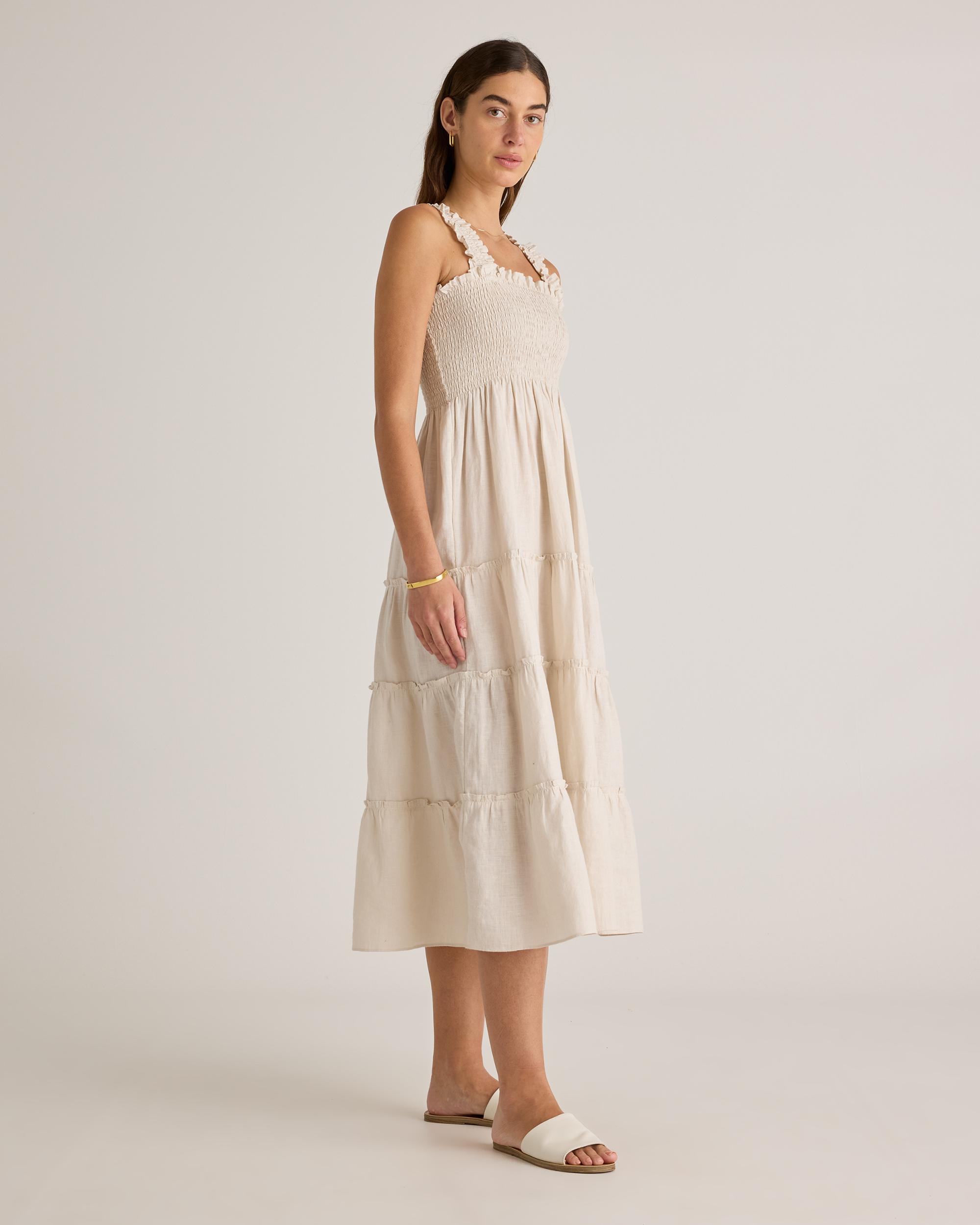 Quince | Women's 100% European Linen Smocked Midi Dress Product Image