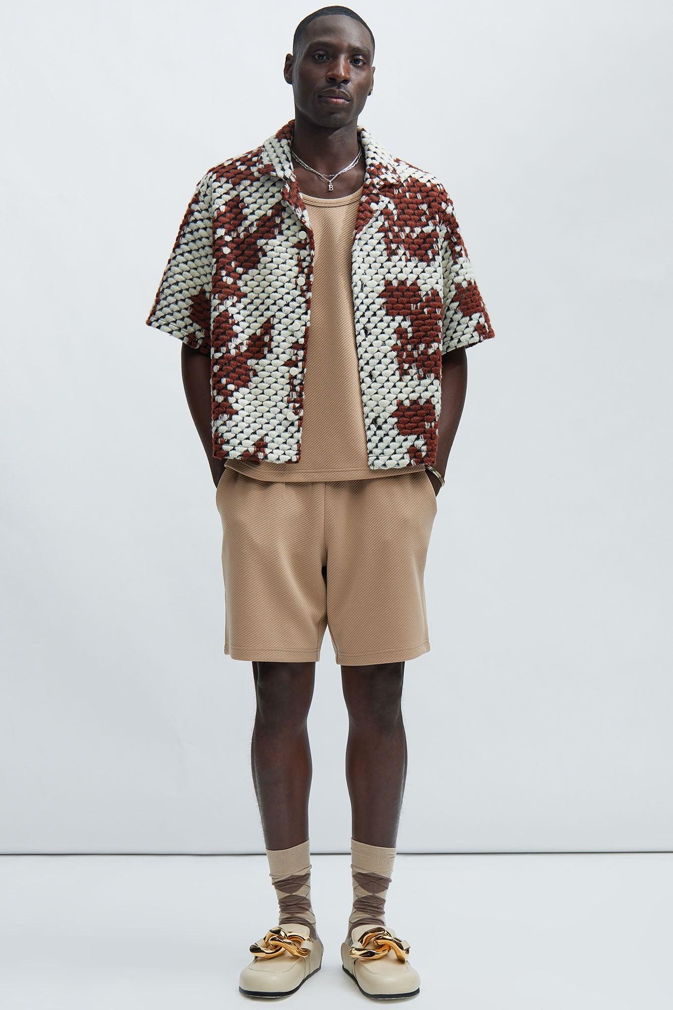 Newbury Jacquard Cropped Shirt - Brown/combo Product Image