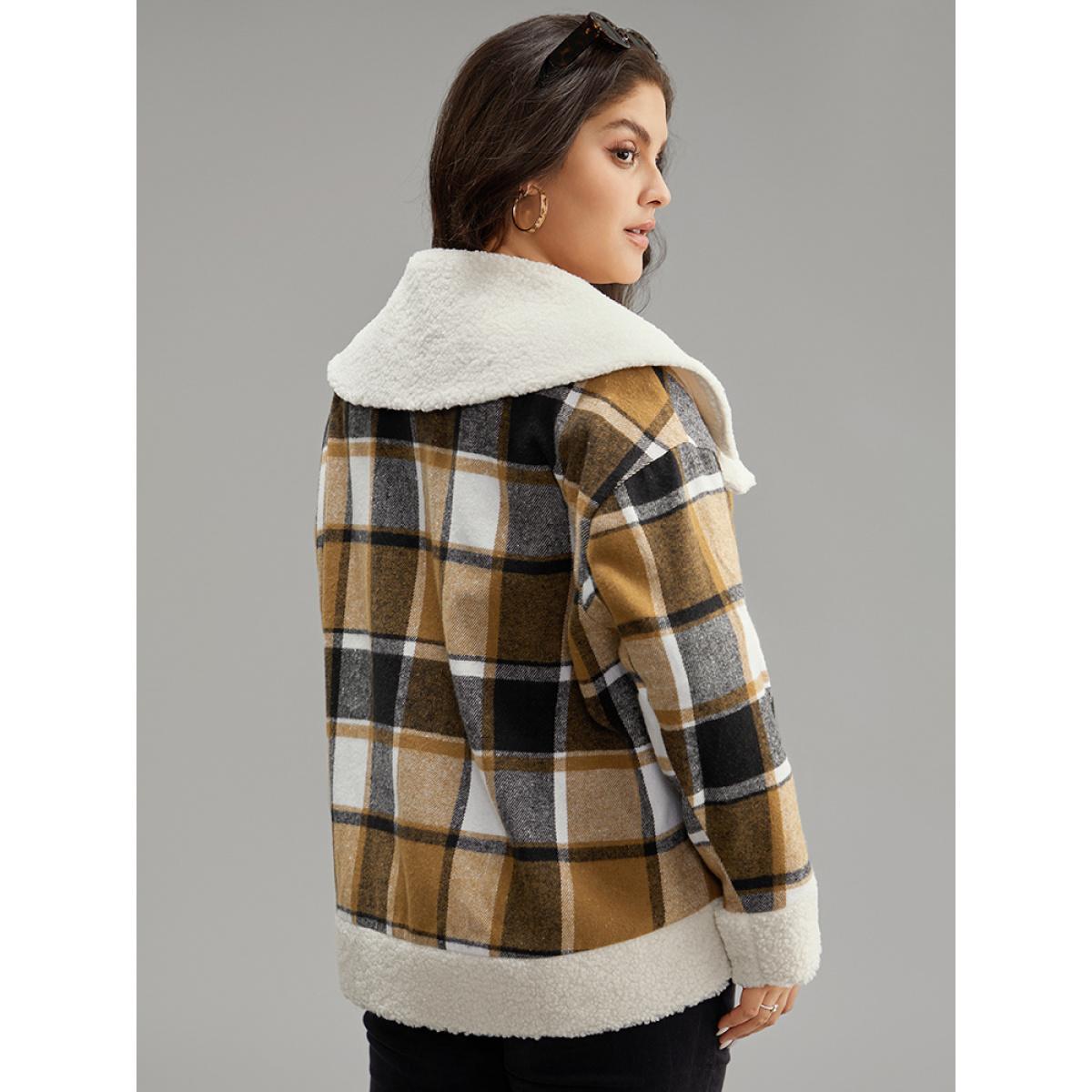 Plus Size Plaid Contrast Patchwork Button Through Jacket Women Chocolate Contrast Dailywear Jackets BloomChic 26/4X Product Image