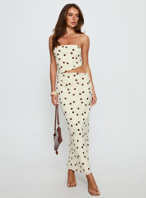 Jasira Strapless Drape Maxi Dress Cream Polka Dot Product Image