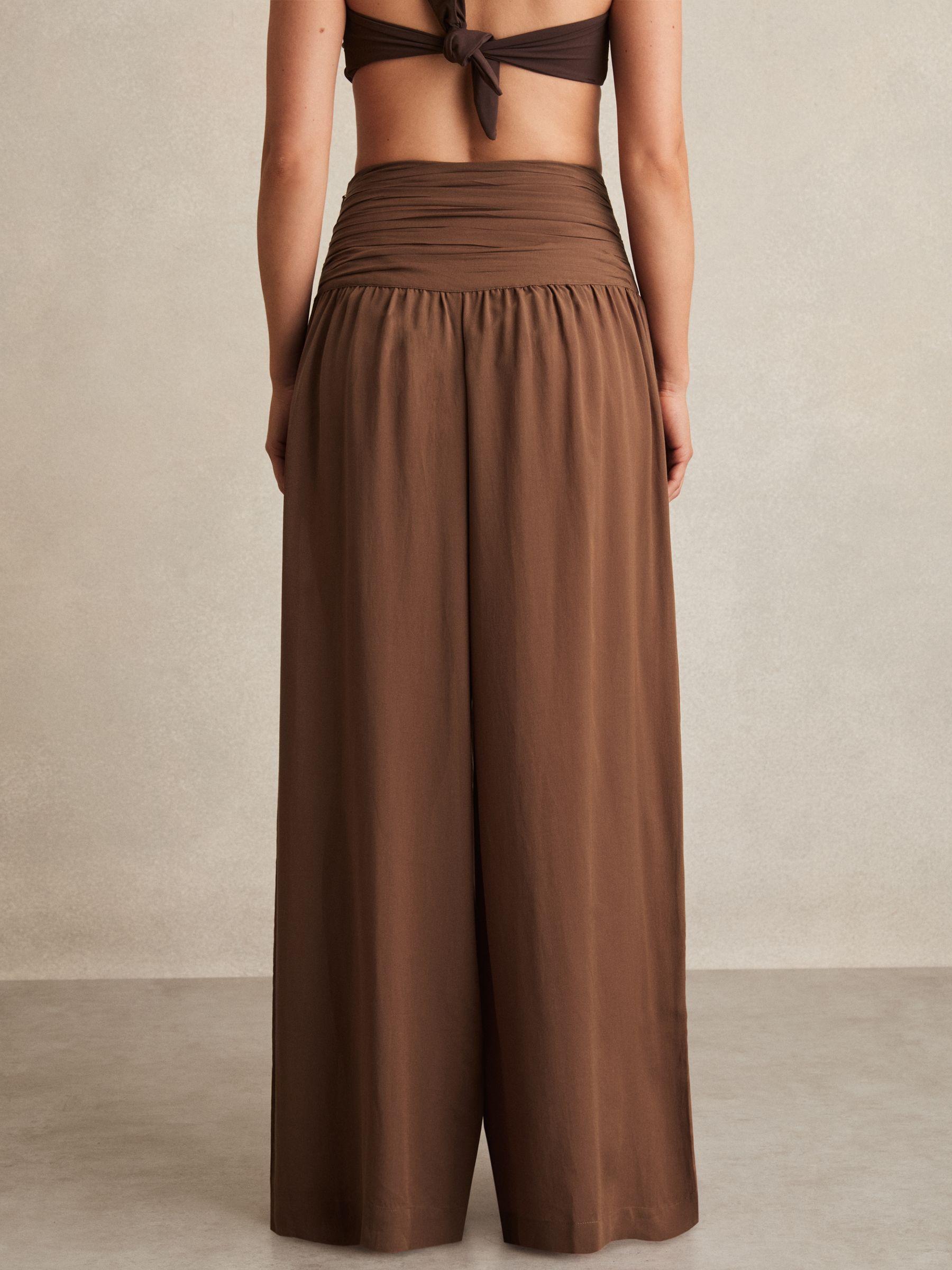 Lyocell Blend Wide Leg Trousers in Brown Product Image
