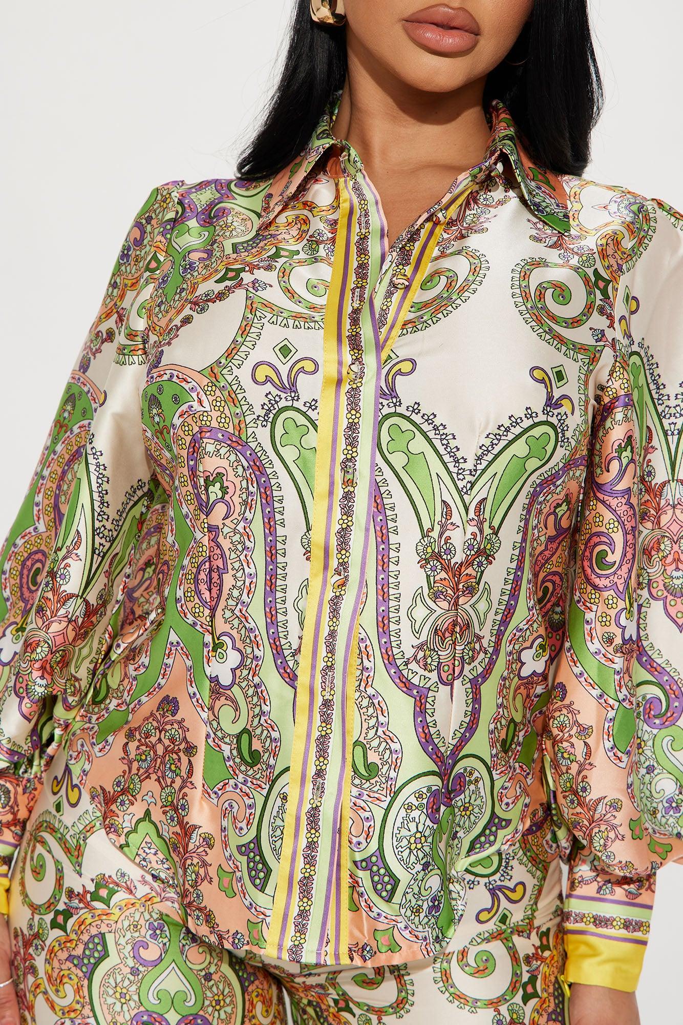 Maldives Satin Pant Set - Green/combo Product Image