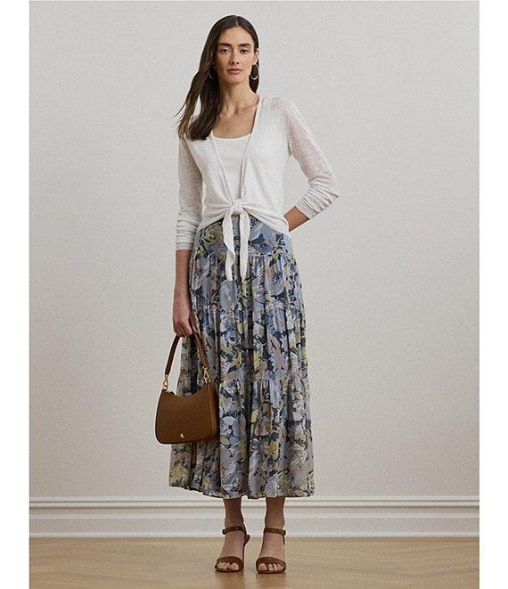 Lauren Ralph Lauren Linen Open Front Long Sleeve Tie Front Cardigan Product Image