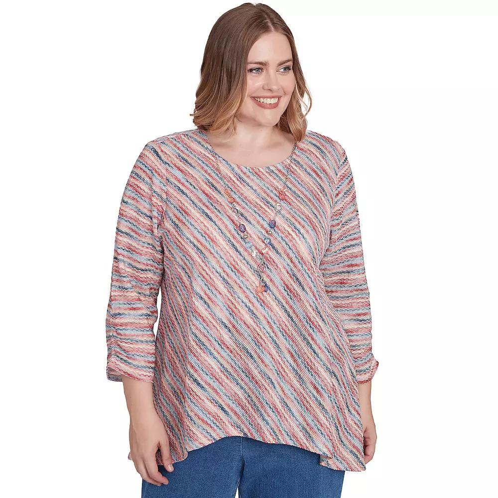 Plus Size Alfred Dunner Diagonal Space Dye Top with Necklace, Women's, Size: 1XL, Pink Product Image