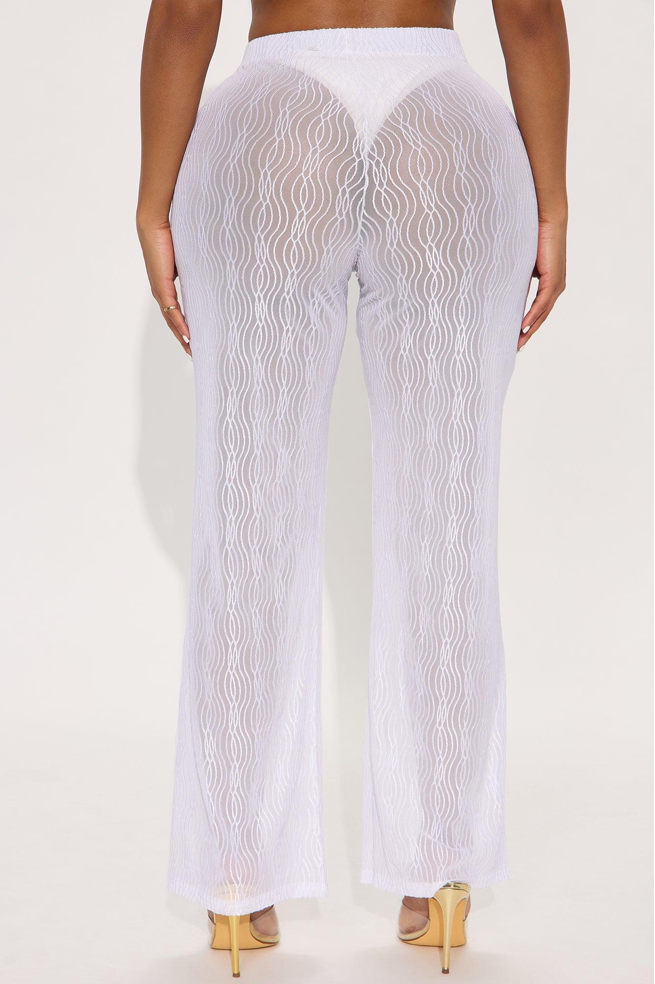 Summer Wave Textured Mesh Cover Up Pants - White Product Image