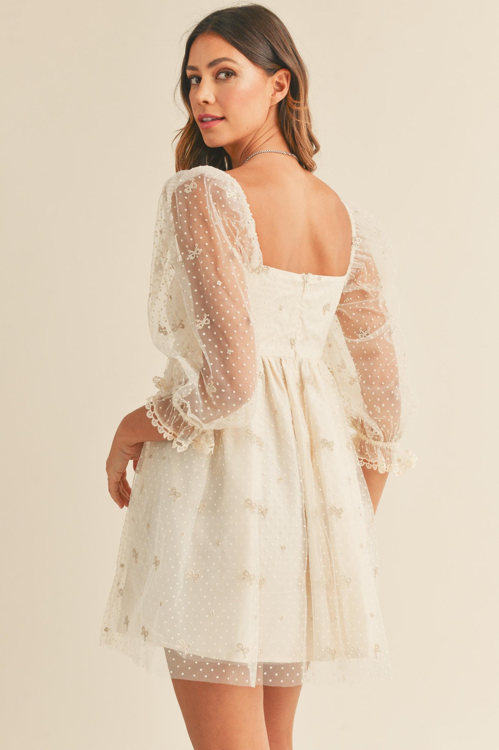 Swiss Dot Mesh Sleeve Dress Product Image