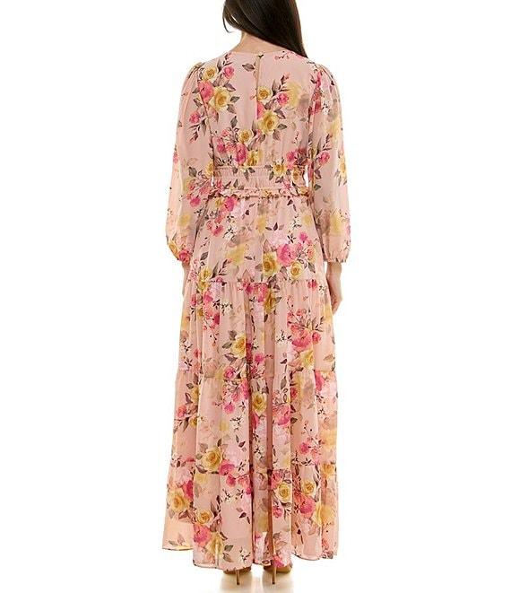 Moda Tara V-Neck Long Sleeve Floral Print A-Line Maxi Dress Product Image