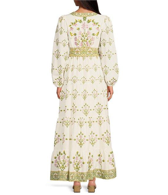 A Loves A Floral Printed Long Sleeve V-Neck Self Tie Maxi Dress Product Image