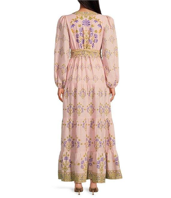 A Loves A Floral Printed Long Sleeve V-Neck Self Tie Maxi Dress Product Image