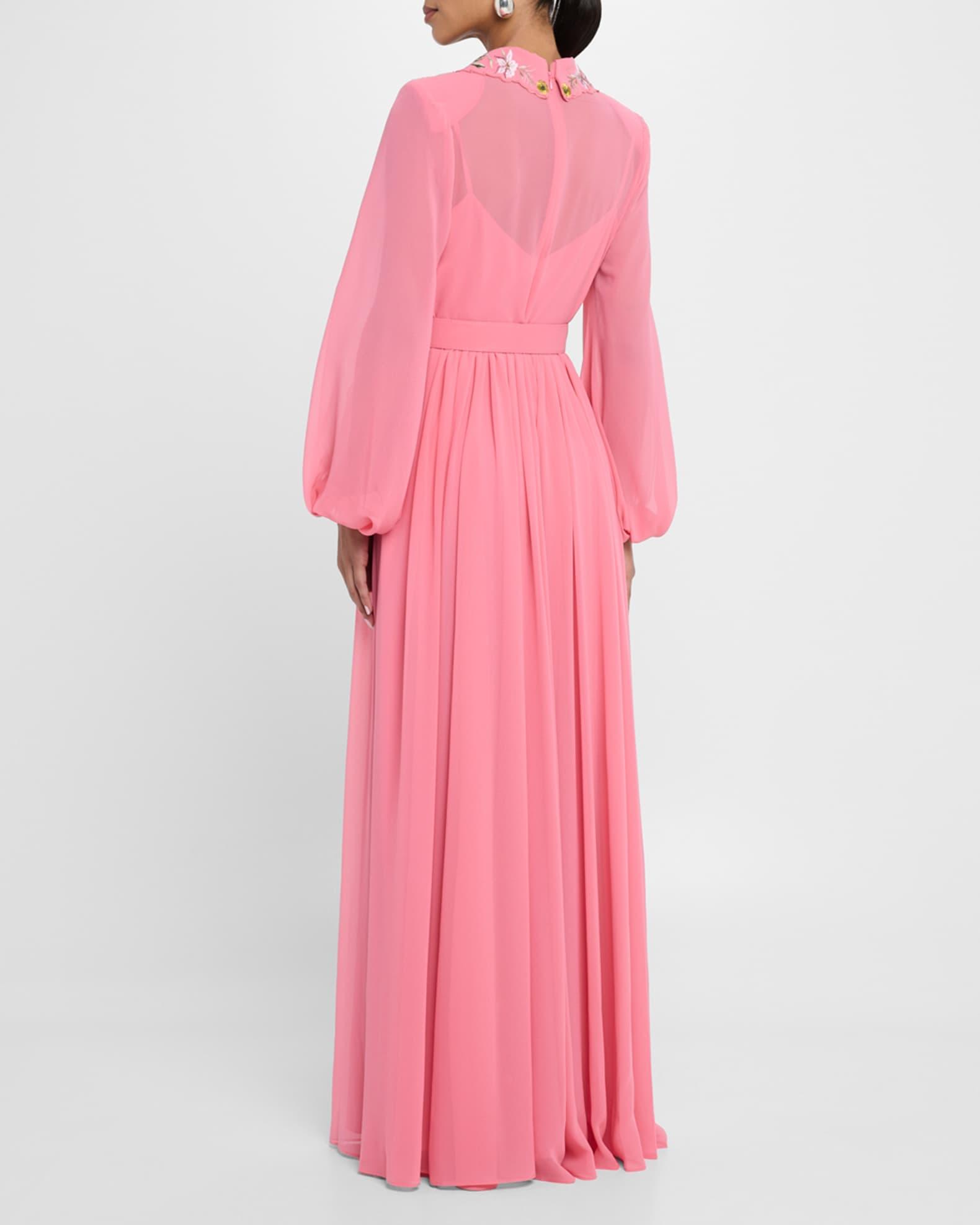 Belted Floral-Embroidered Shirt Gown Product Image