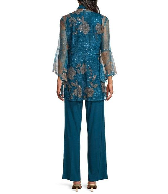 R & M Richards 3-Piece Sequin Mesh Pant Set Product Image
