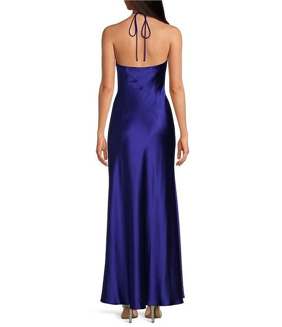 Gianni Bini Frankie Satin Halter Neck Cut Out Sleeveless Slip Maxi Dress Product Image