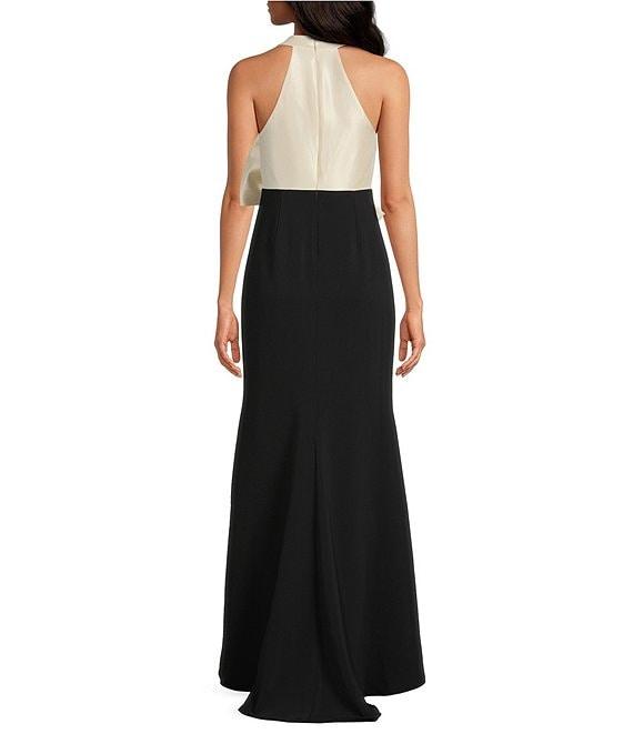 Belle by Badgley Mischka Isabella Bow V-Neck Halter Dress Product Image